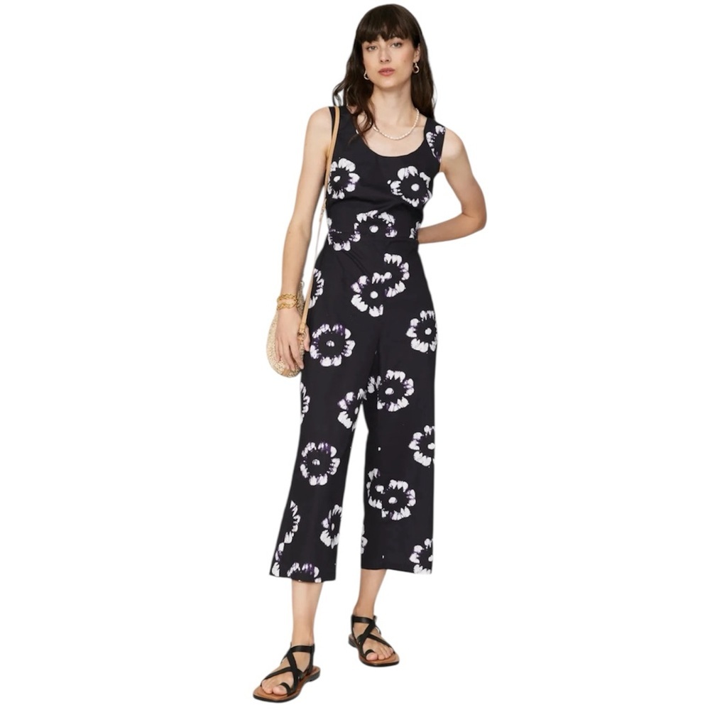Busayo Collective Purple & White Floral Jumpsuit Cropped Wide‎ Leg Pants Size 12